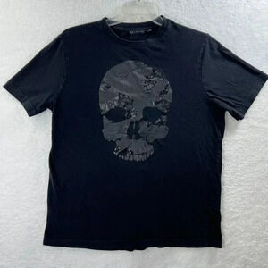 Sean John Mens Large Camo Skull Graphic T-Shirt Black 100% Cotton Dark Goth